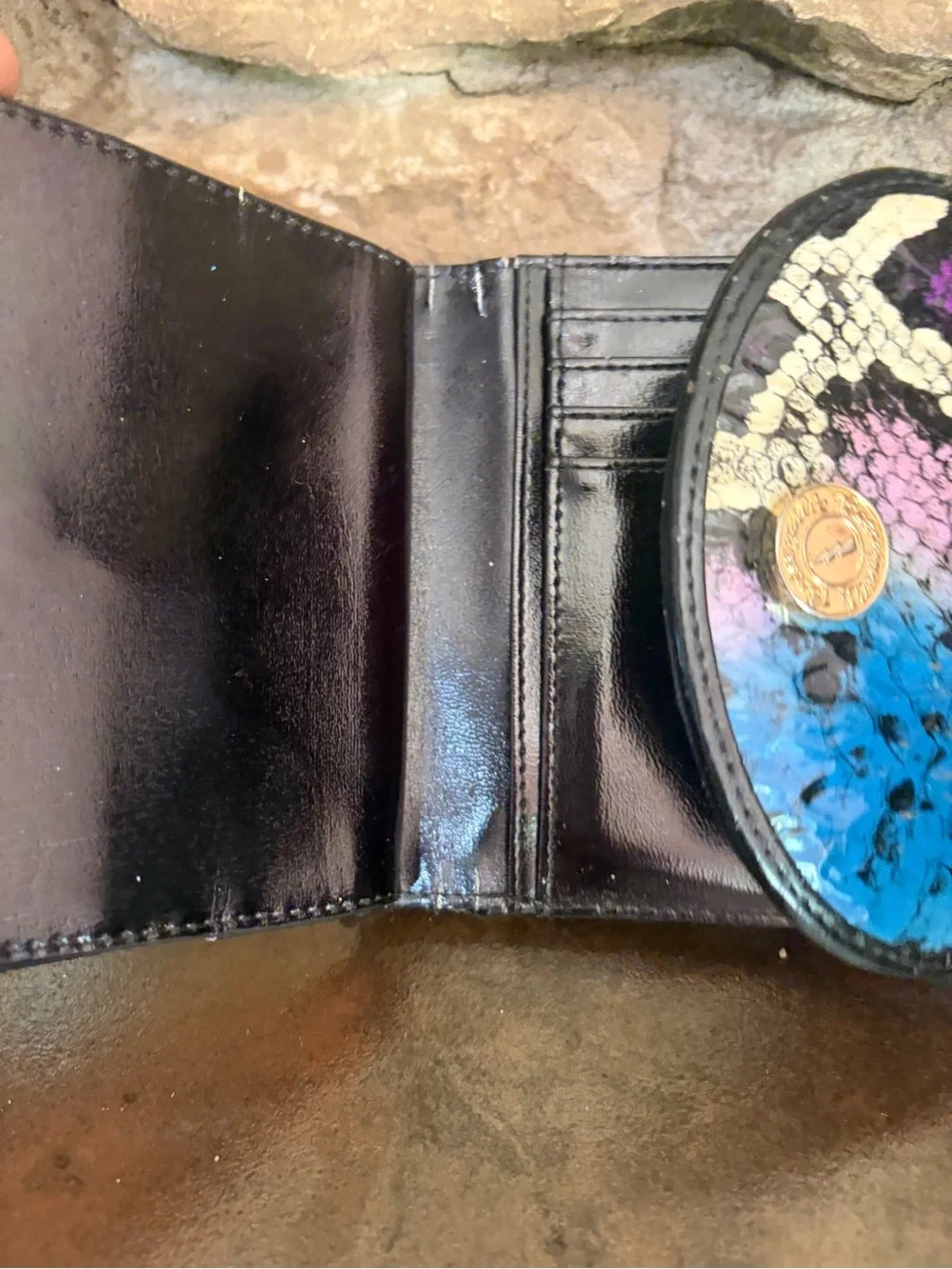 Betsey Johnson Betseyville Blue Purple Cream Snake-Print Wallet